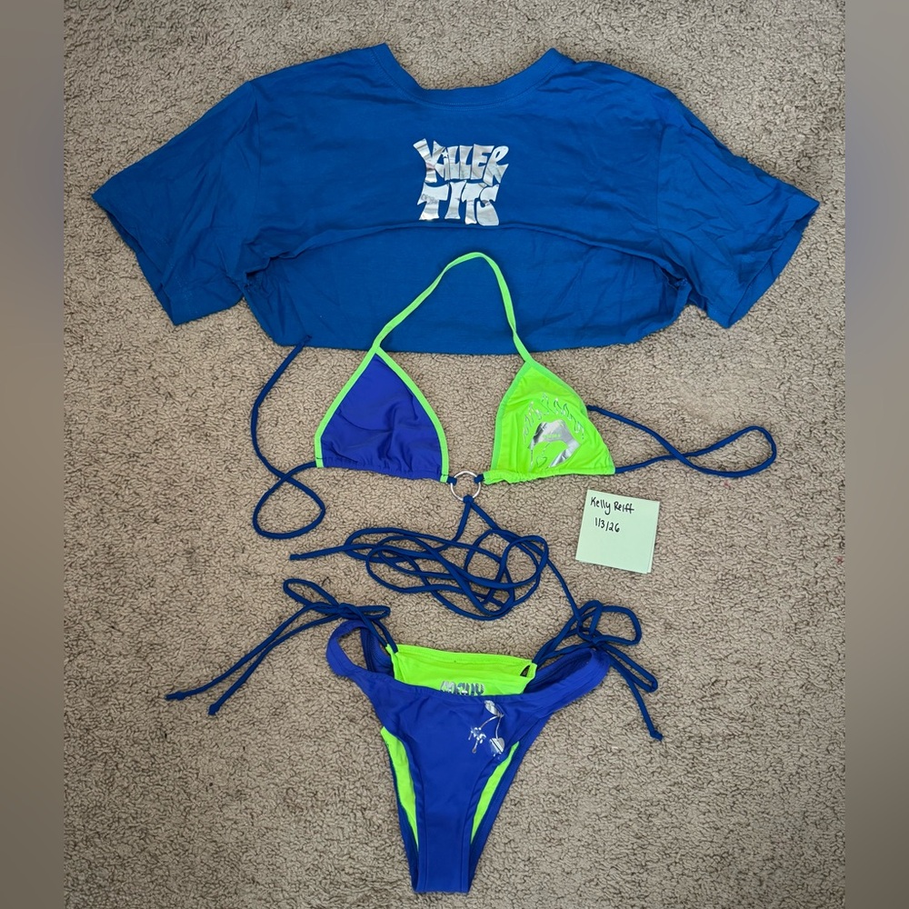 GOGUY Blue and Green Bikini Set with Crop Top